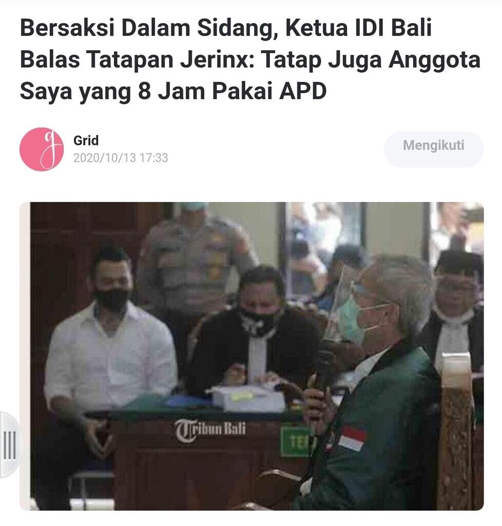 Bersaksi dlm Sidang,Ketua IDI Bali Balas Tatapan Jrx:Tatap Jg Anggota Sy yg