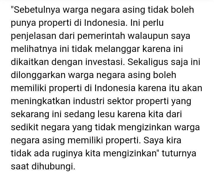 Kepemilikan Properti Asing dalam Omnibus Law Perlu Dipertegas