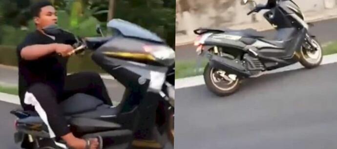 Kocak, Bergaya Bak Seorang Freestyler Pria Ini Terjatuh dari Motornya! Gaya Sih