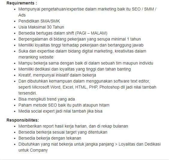 Lowongan Kerja SEO / Digital Marketing