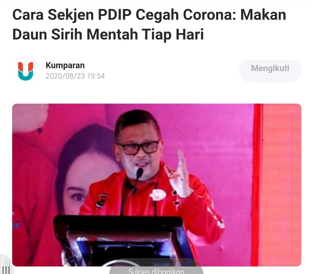 Cara Sekjen PDIP Cegah Corona: Makan Daun Sirih Mentah Tiap Hari