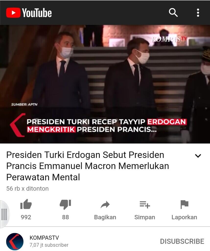 Presiden Erdogan Sebut Presiden Macron Memerlukan Perawatan Mental
