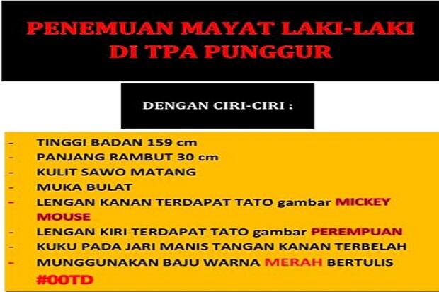 Ini Ciri-ciri Mayat Laki-laki dengan Kepala Terbungkus Karung