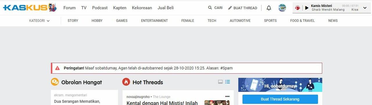 kenapa akun saya yang sobatdumay di auto banned dan dianggap spam?