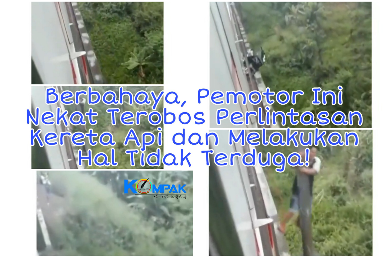 Berbahaya, Pemotor Nekat Terobos Perlintasan Kereta Api dan Lakukan Hal Tak Terduga!