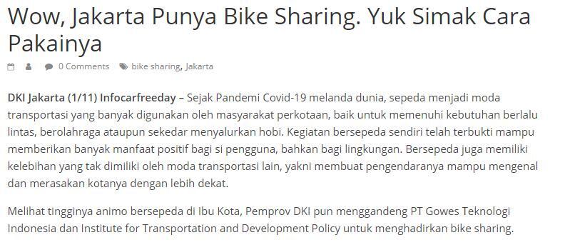 27 Kota di Dunia Ini Dikalahkan Jakarta dalam Sustainable Transport Award 2021