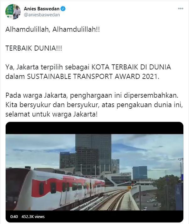 Jakarta Terpilih Kota Terbaik di Dunia, Anies: Alhamdulillah