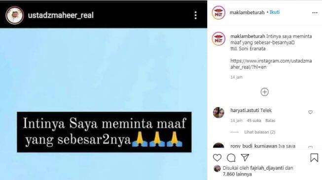 Ustaz Maaher Akhirnya Minta Maaf, Buat Nikita Mirzani?