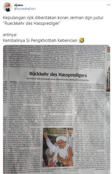 Media Jerman Beritakan Kepulangan Rizieq: Kembalinya Pengkhotbah Kebencian