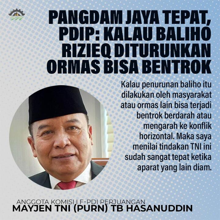 Pangdam Jaya Tepat, PDIP: Kalau Baliho Rizieq Diturunkan Ormas Bisa Bentrok