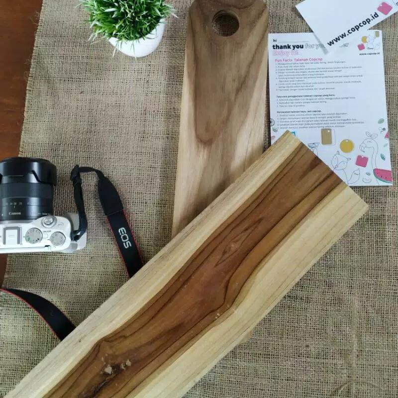 TALENAN KAYU JATI LOCAL 40 CM X 12 CM. BONUS PERALATAN MAKAN CANTIK | JABODETABEK