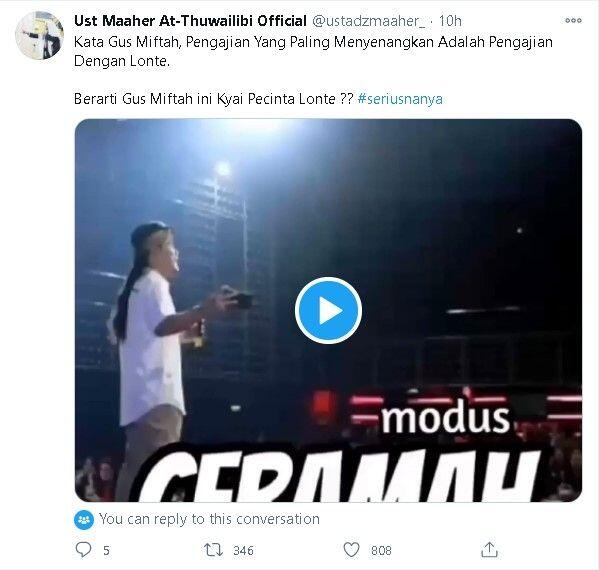 Panas! Ustaz Maaher Panggil Gus Miftah Kiai Pecinta Lonte