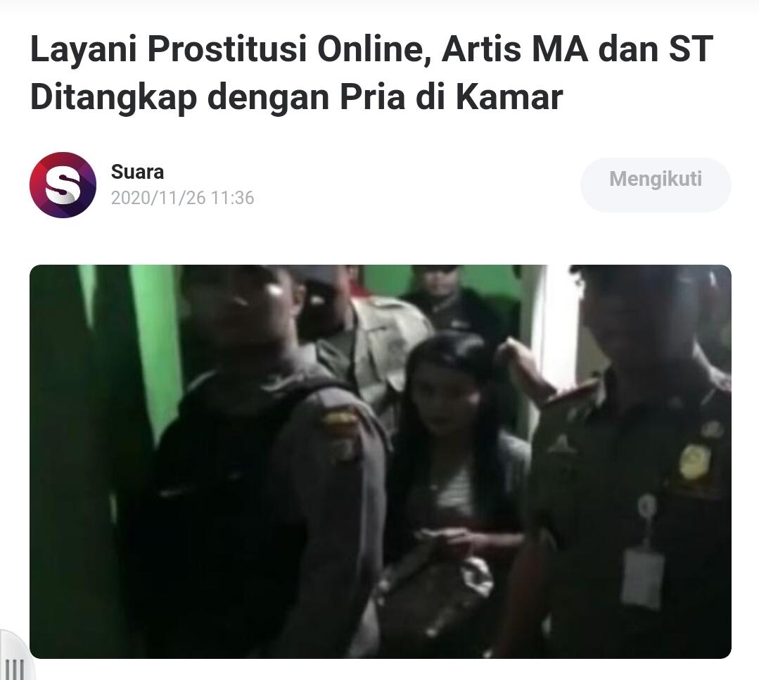 Layani Prostitusi Online, Artis MA dan ST Ditangkap dengan Pria di Kamar