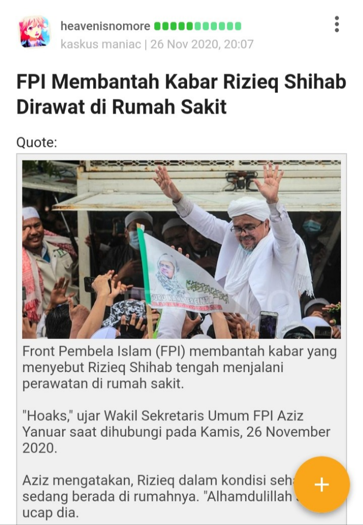 RS UMMI Bogor Ungkap Keluhan Habib Rizieq Saat Dirawat: Lemas, Kecapekan