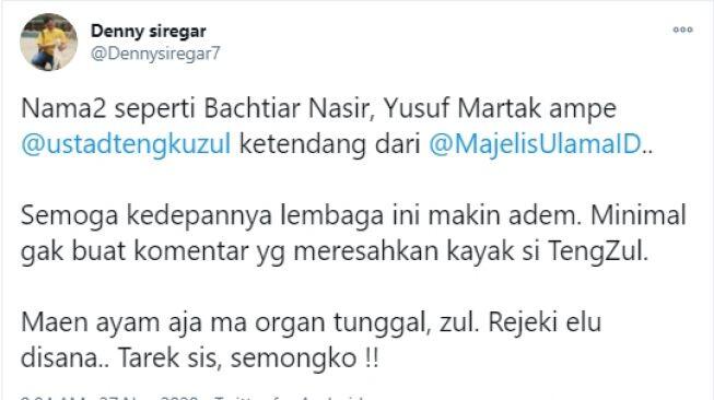 Tengku Zul Tidak Masuk Kepengurusn MUI, Denny Siregar: Main Ayam Saja