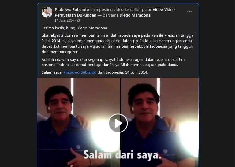 Kisah Maradona yang Pernah Mendukung Prabowo di Pilpres 2014