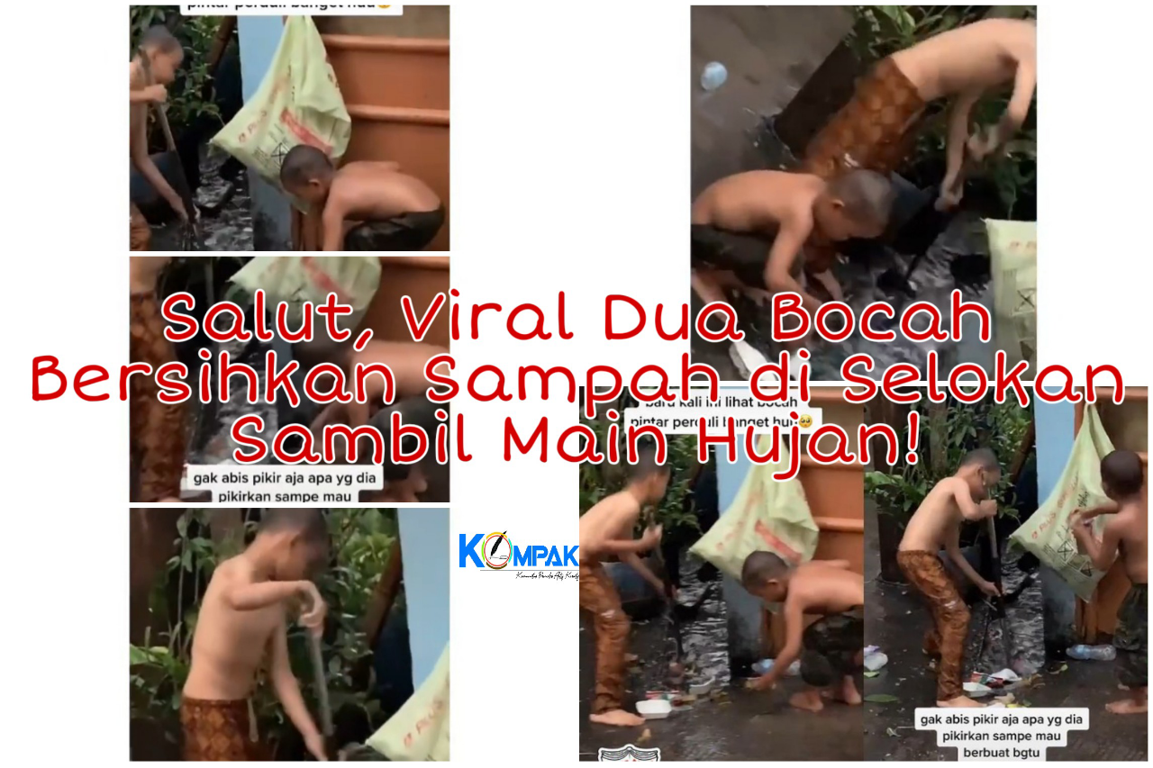 Salut, Viral Dua Bocah Bersihkan Selokan dari Sampah Sambil Main Hujan! Koruptor?