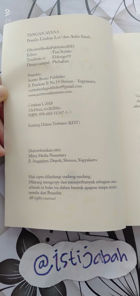&#91;COC&#93; Review Buku 'TANGAN AYANA' Karya Lindsay Lov’ &amp; Aulia Sarah