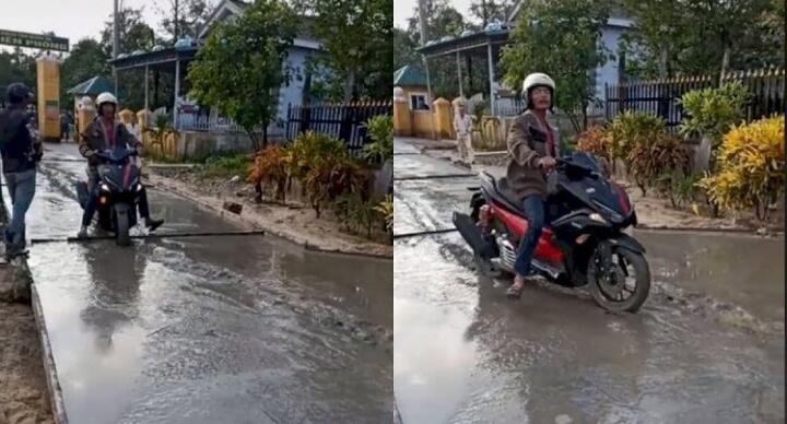 Lagi-lagi Viral, Pengemudi Motor Terobos Coran Jalan Basah Tanpa Rasa Salah! Vietnam