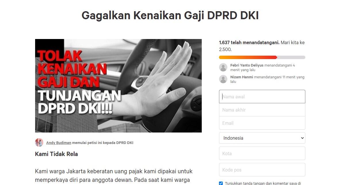 Usulan Gaji &amp; Tunjangan DPRD DKI Naik, Petisi PSI Ditandatangani Ribuan Orang Gan!