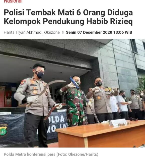 BREAKING NEWS: Serang Polisi, Enam Pengikut Rizieq Shihab Tewas Ditembak