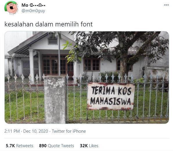 Salah Pilih Font untuk Papan Pengumuman, Kos Ini Malah Bikin Bergidik