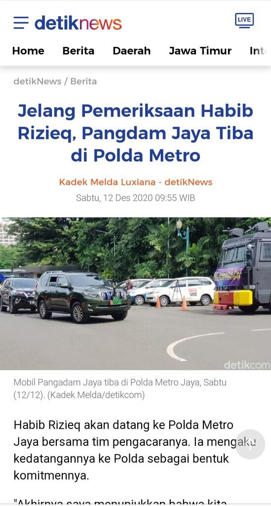 Jelang Pemeriksaan Habib Rizieq, Pangdam Jaya Tiba di Polda Metro