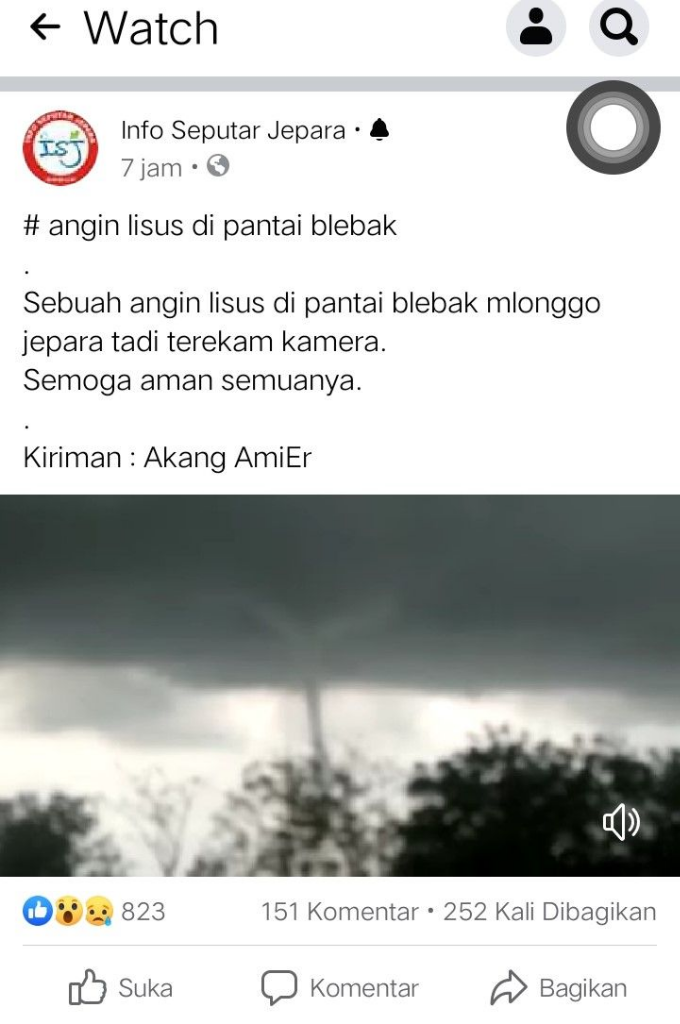 Viral Video Pusaran Angin di Pantai Jepara,Ini Faktanya