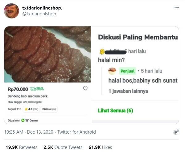 Udah lama ngga ngakak kayak gini, chat penjual daging babi