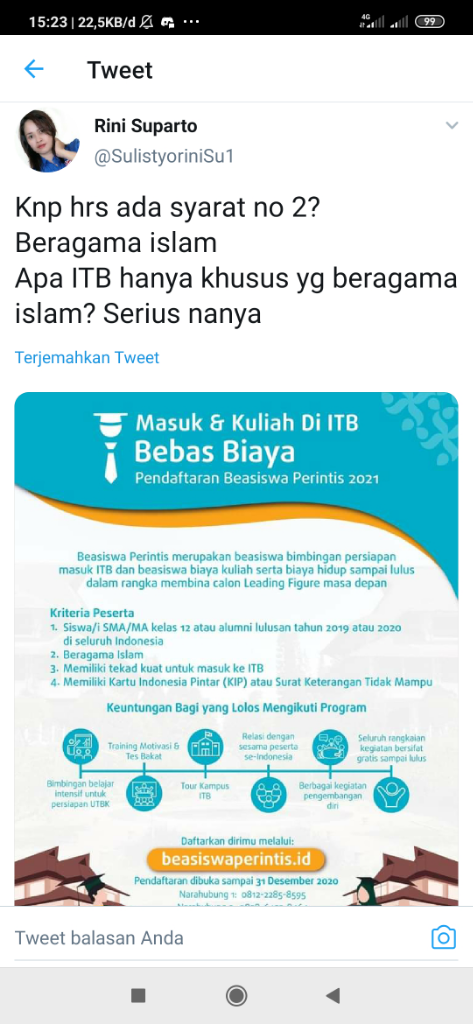 Beasiswa Kuliah di ITB Harus Beragama Islam? Diskriminatif? Cek Fakta Dulu!