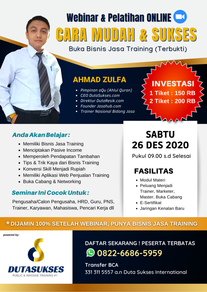 Webinar Bisnis &quot;CARA MUDAH &amp; SUKSES DARI BISNIS JASA TRAINING&quot;