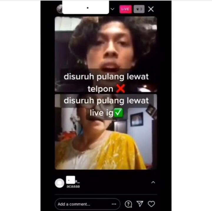 Kocak! Emak Ini Menyuruh Anaknya Pulang Ketika Live Instagram 