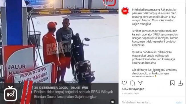 Ditegur Tak Pakai Masker, Pria Ngamuk Ludahi Petugas SPBU, Publik Geram