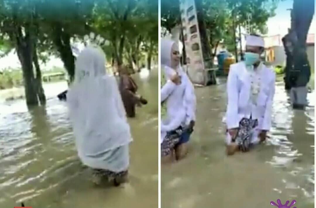 Viral, Pasangan Calon Pengantin Rela Terjang Banjir Demi Menuju KUA, Berikut Vidionya