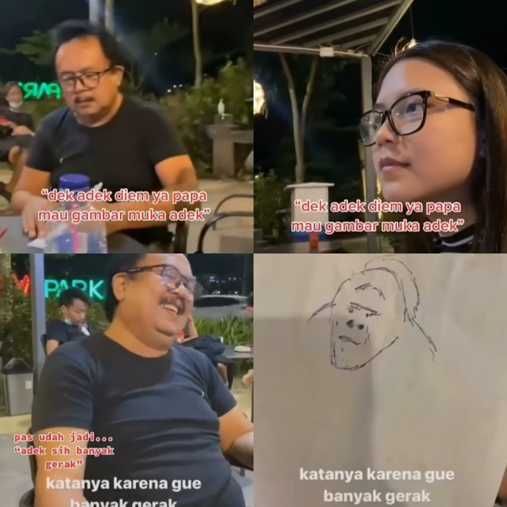 Kocak Bikin Ngakak! Bapak Gambar Wajah Anaknya dengan Serius, Eh Hasilnya Kok Gitu?