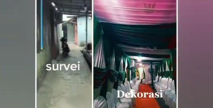 Viral Video Gang Sempit Didekorasi untuk Resepsi Pernikahan! Netizen; Keluar Lewat?