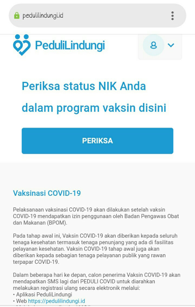 Cek Nama Anda di Daftar Vaksinasi COVID-19 Peduli Lindungi