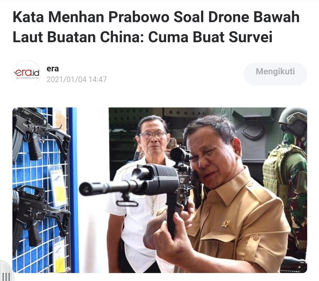 Kata Menhan Prabowo Soal Drone Bawah Laut Buatan China: Cuma Buat Survei