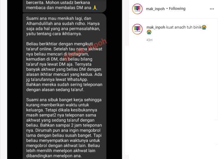 Kebangetan! Istri DM Ustaz, Suami Cari Istri Baru Lewat Taaruf Online