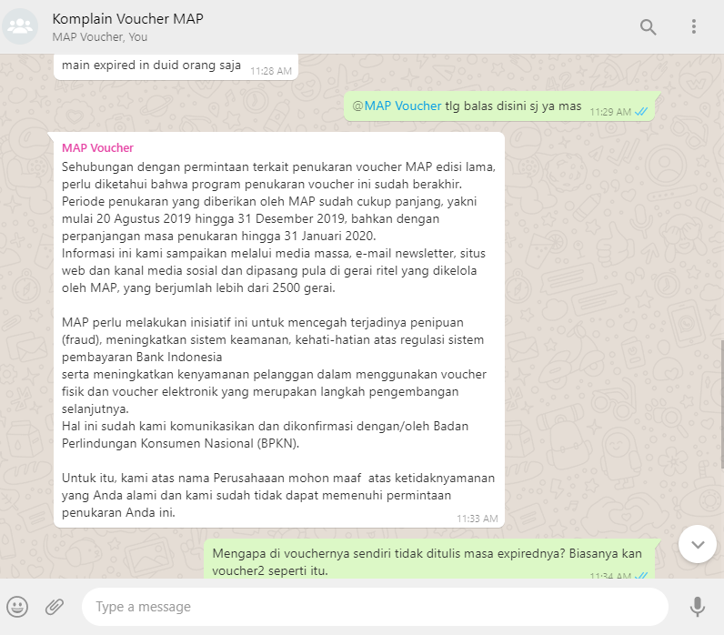 MAP Gift Voucher Mengubah Ketentuan Kedaluwarsa tanpa Menghubungi Konsumen