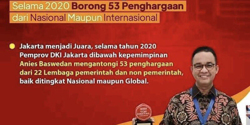 Kerap Disebut Tak Bisa Kerja, Ternyata Anies Borong 53 Penghargaan Sepanjang 2020