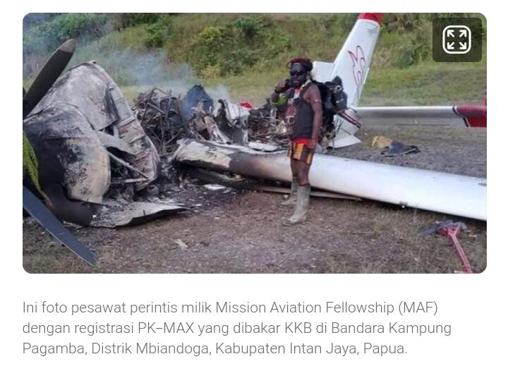 Foto-foto Pesawat MAF di Intan Jaya Papua yang Dibakar KKB

