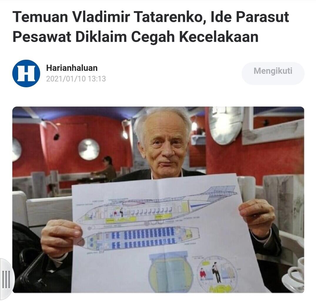 Temuan Vladimir Tatarenko, Ide Parasut Pesawat Diklaim Cegah Kecelakaan