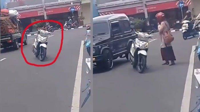 Parah!! Emak-Emak Parkir Motor Tengah Jalan, Bikin Netizen Geregetan