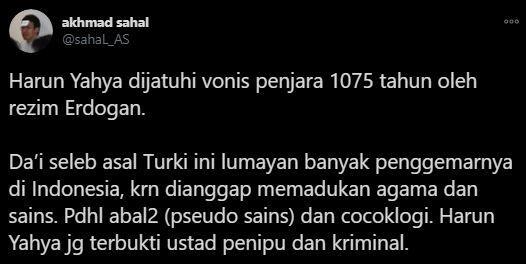 Gus Sahal: Dai Seleb Harun Yahya Banyak Fans di Indonesia, Padahal Kriminal