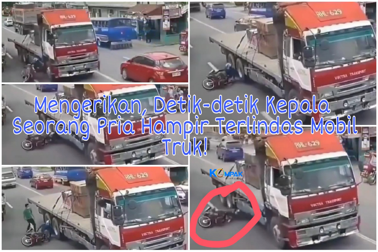 Mengerikan, Detik-detik Kepala Seorang Pengemudi Motor Hampir Terlindas Mobil Truk!