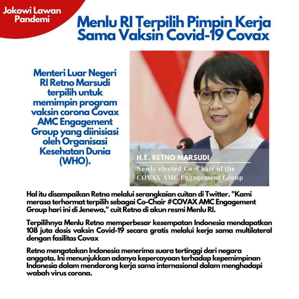 Retno Marsudi Terpilih Sebagai Co-Chair COVAC AMC Engagement Group