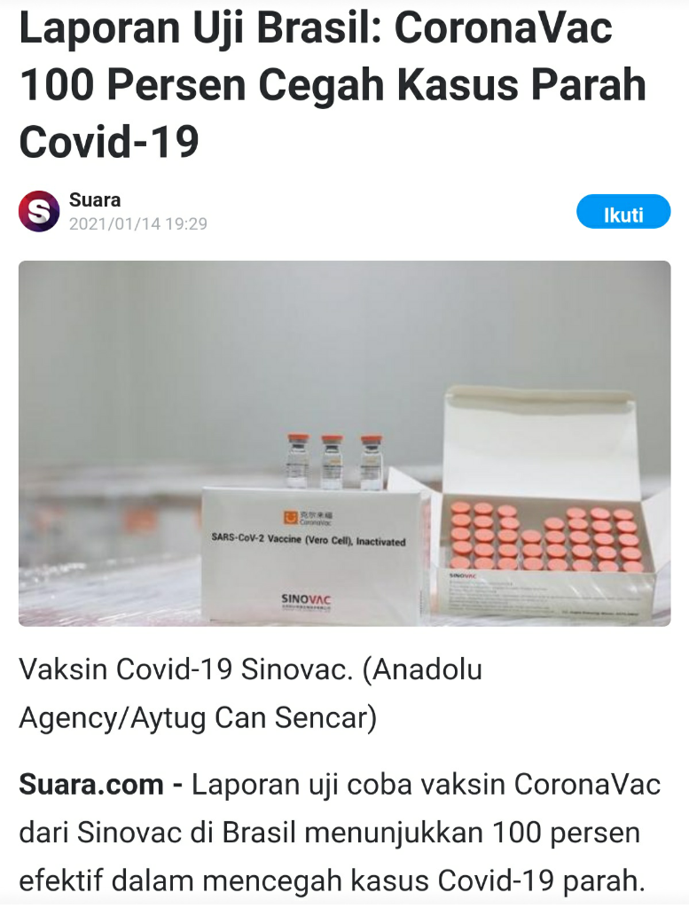Bagaimana Cara Kerja Vaksin Sinovac Dalam Tubuh Manusia?