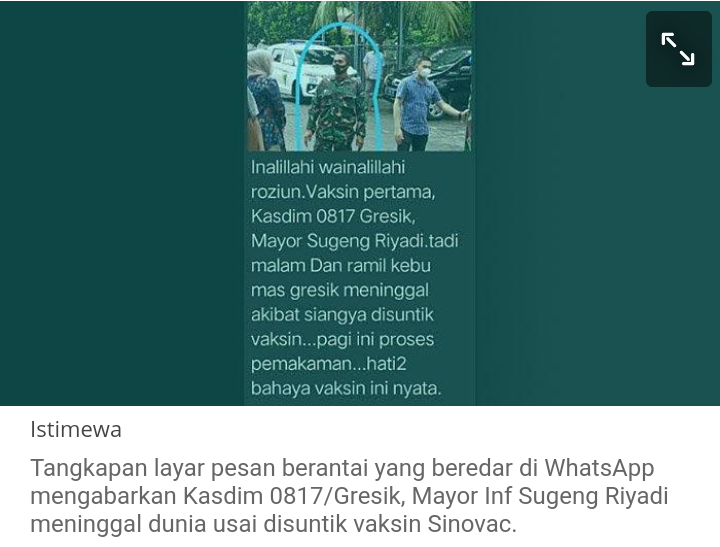 Polisi Buru Penyebar Hoax Kasdim Gresik Meninggal usai Suntik Vaksin