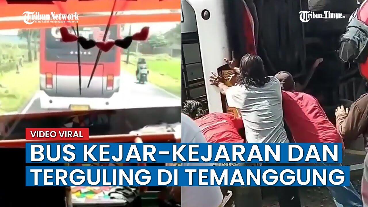 Mengerikan!! Detik-Detik Bus Terguling Ketika Menghindari Motor, Bikin Merinding